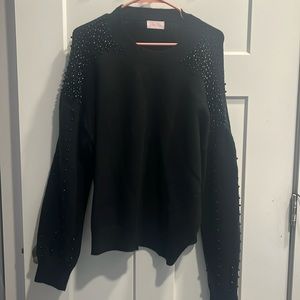 Women’s Black Sweater with Black Pearls